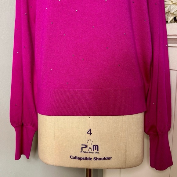 DKNY Pink Studded Crewneck Sweater Donna Karan Embellished Electric Pink Medium - Picture 7 of 15
